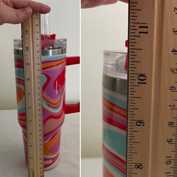 Katydid Large 40 oz Insulated Tumbler Mug w/ Handle Straw Groovy Swirles Design - Picture 8 of 8